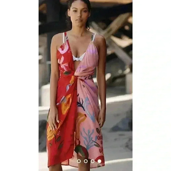 Farm Rio Cover Up Wrap Midi Dress S Fruit Print Anthropologie Swim Sarong Resort - Picture 5 of 11